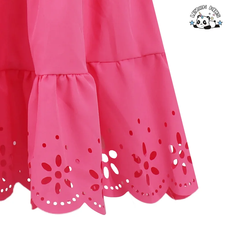 LEZONKIDS - Vestidos Novos para Meninas com Manga Bufante e Renda, Roupas Infantís 2-12 Anos
